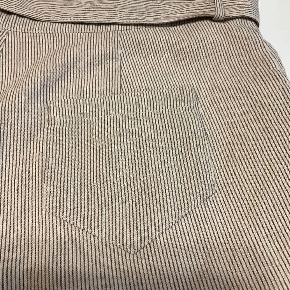 Moon River Pleat Blanket Stitch Short Paper Bag Shorts. Brown Pinstripes, Medium